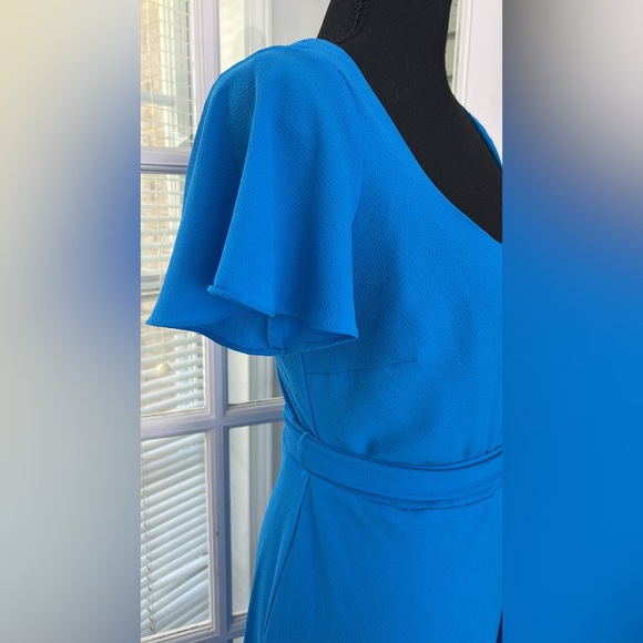 Lauren Ralph Lauren Midi Dress Women 8 Blue Crepe Belt Flutter Sleeve - Picture 3 of 13
